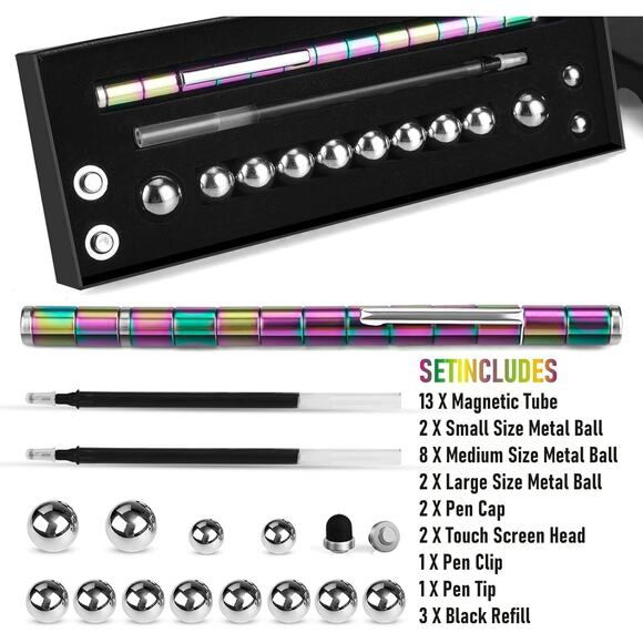 Fidget Pen Metallic Rainbow Alloy Sensory Gadget Pen Tool Gift Set - Picture 6 of 7